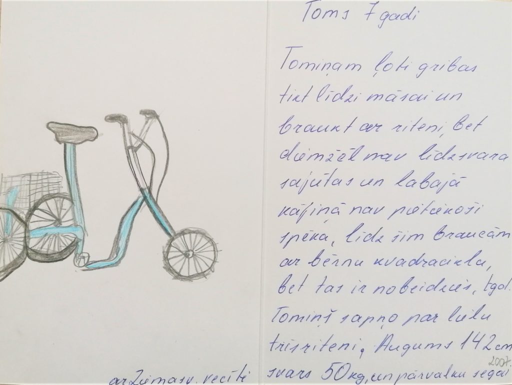 Toms ir ar īpašām vajadzībām un vēlas lielu trīsriteni ar iespēju viņu iesēdināt grozā