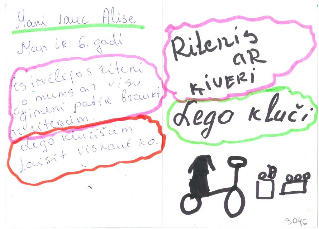 Alise vēlas riteni un ķiveri.