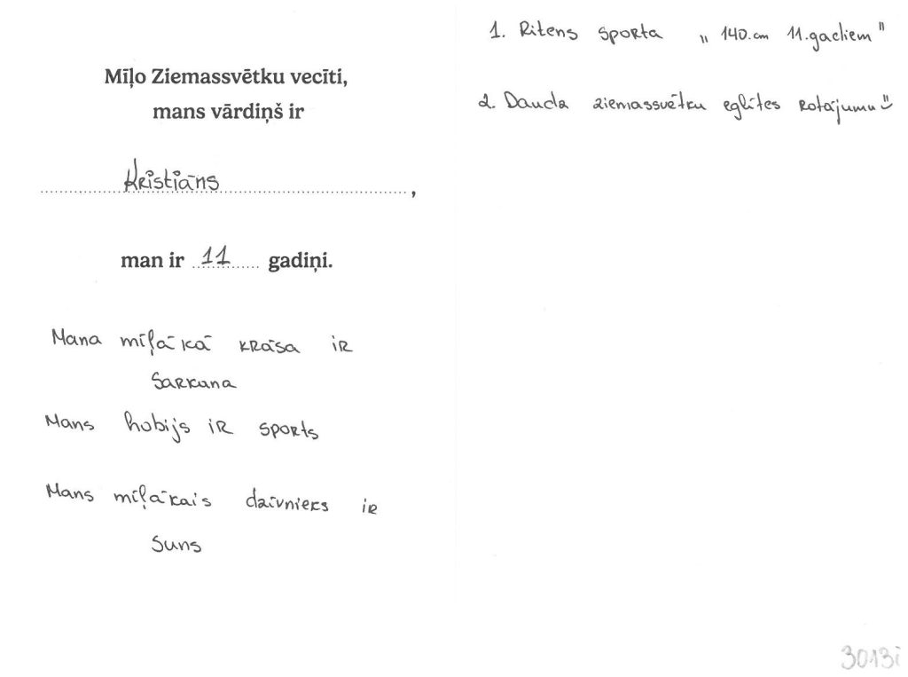 Kristiāns sapņo par sporta riteni vai eglītes rotājumiem.