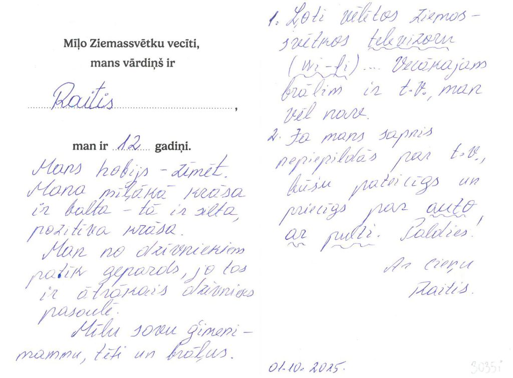 Raitis sapņo par televizoru. Priecāsies arī par auto ar pulti.