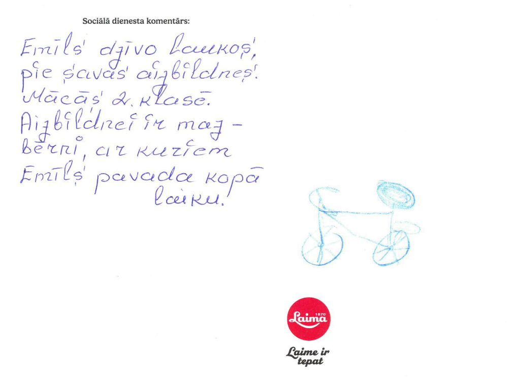 Emīls sapņo par velosipēdu vai ziemas divdaļīgo kombinezonu.