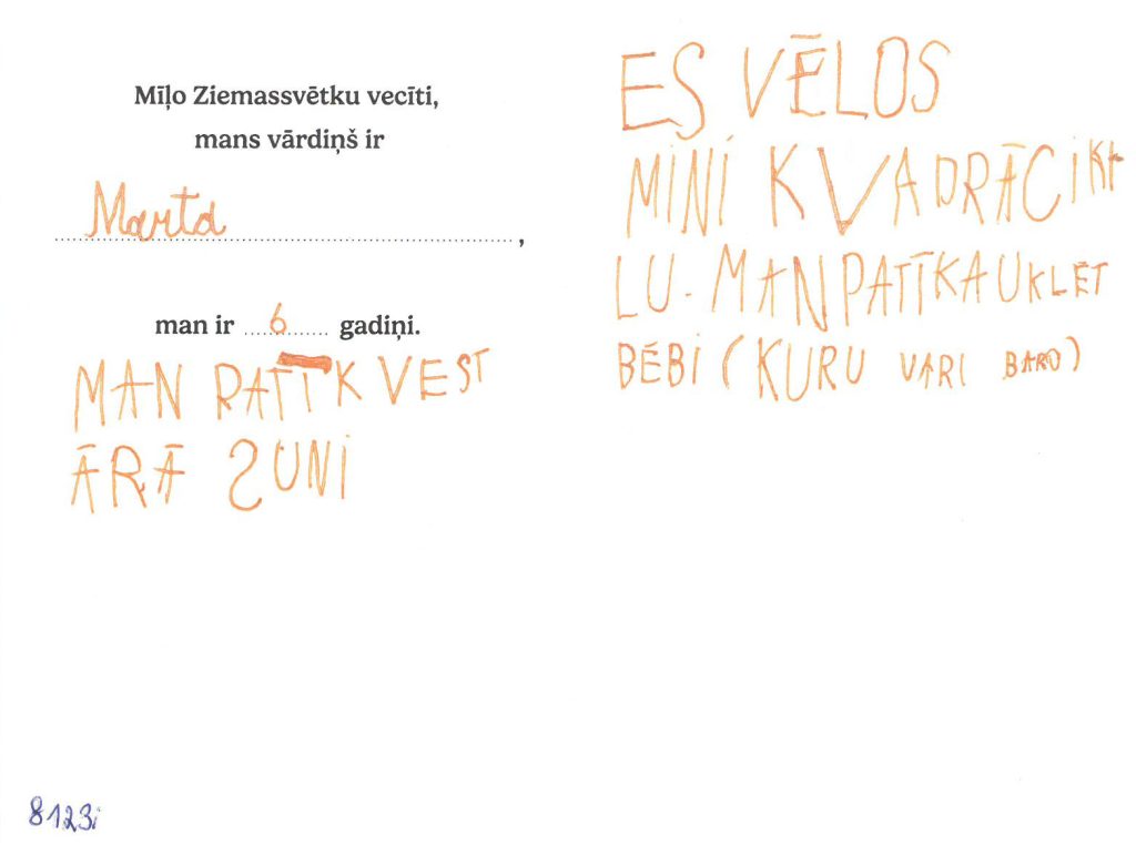 Marta sapņo par mini kvadraciklu.